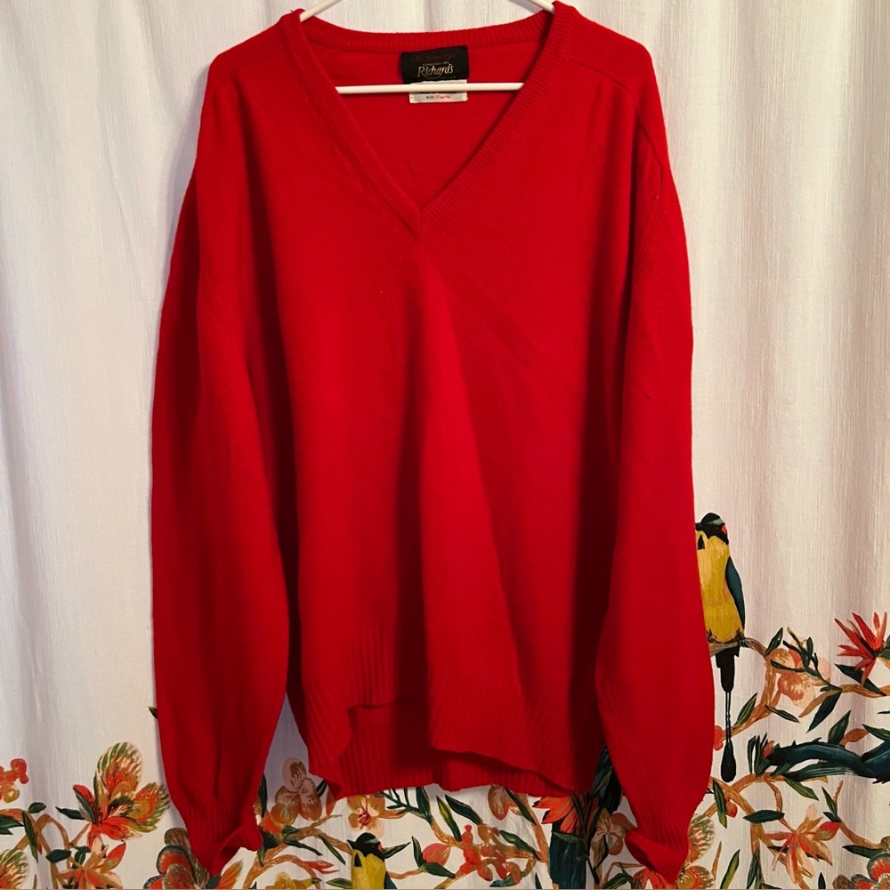 McGeorge Made in Scottland Lambswool Sz 46 Red V-neck Mens Sweater Preppy Golf